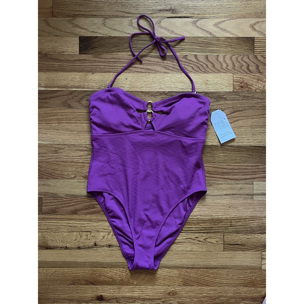 Fuschia One Piece Bathing Suit, Cheeky High Leg, Halter Top, NWT